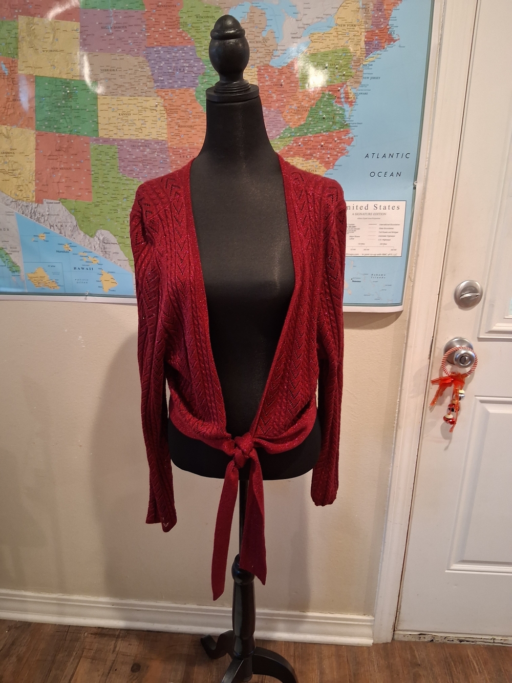 Lane Bryant Wine Red Tie-Front Knit Cardigan